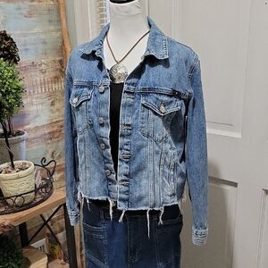 Lucky Brand Women's 'Tomboy Trucker'  Light Blue Denim Distressed Jacket Size L